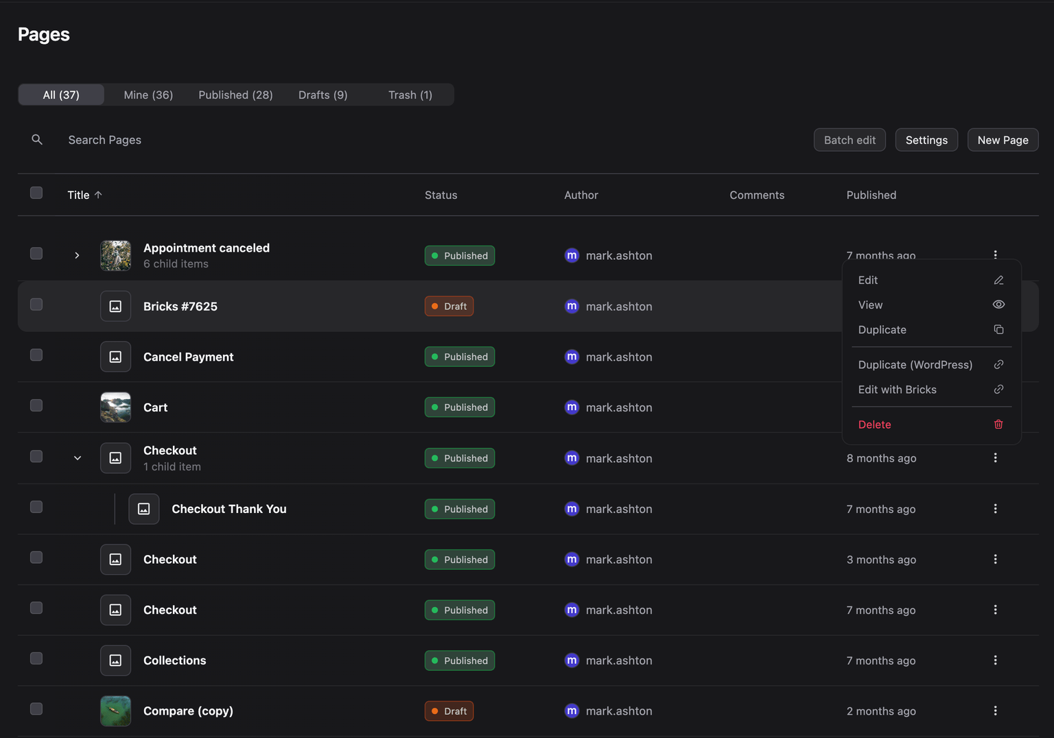 Modern post tables interface