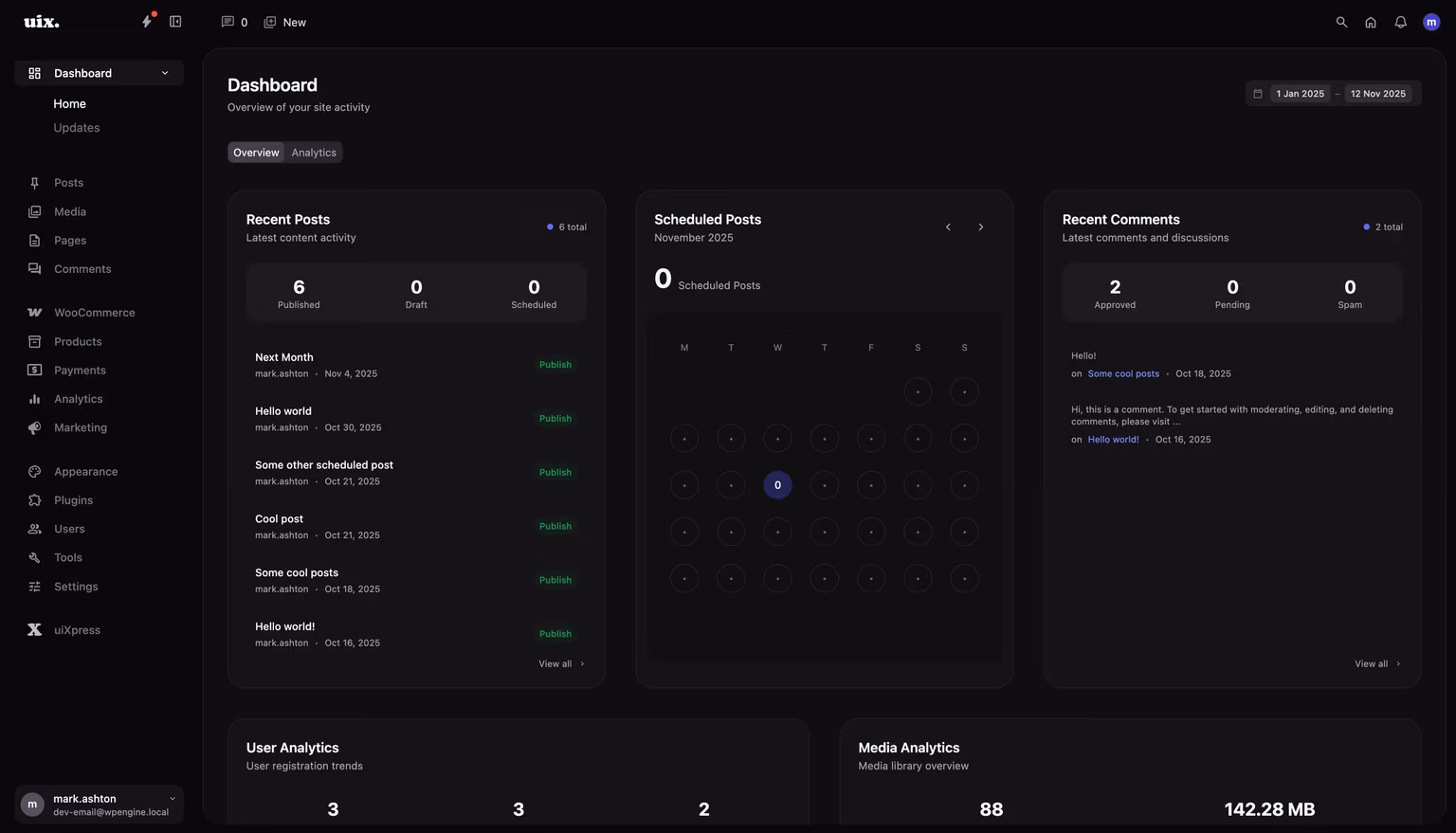 uiXpress modern WordPress dashboard interface