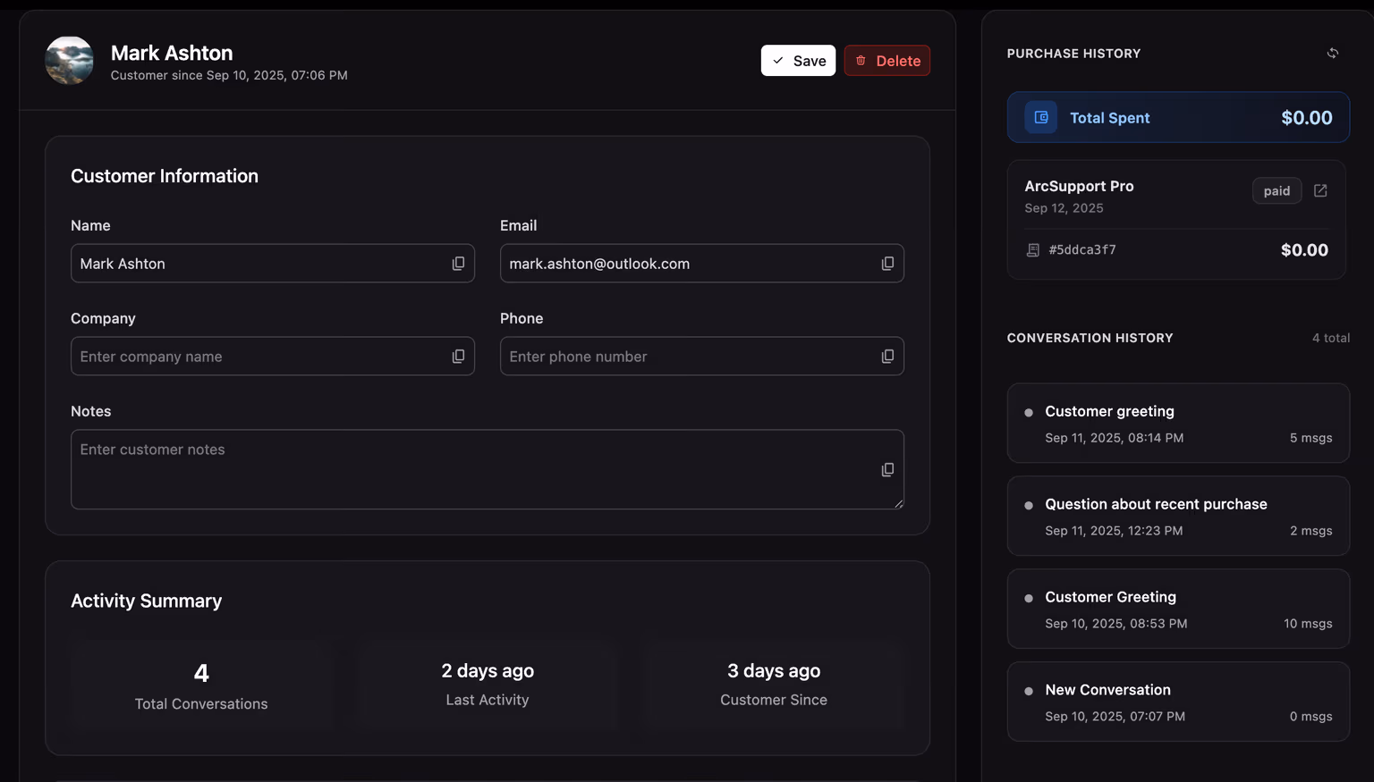 Modern user management interface with split-panel layout